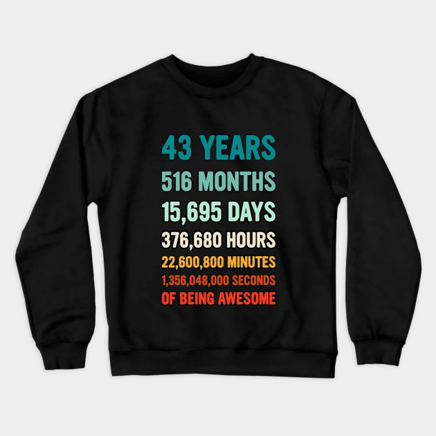 43rd Birthday Countdown Of Being Awesome - Happy Birthday Funny Gift Crewneck Sweatshirt by dznbx